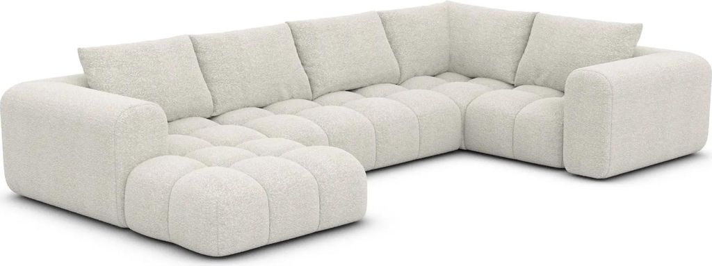 Bouclé U-Form XL Wohnlandschaft Lavera Weiß Links