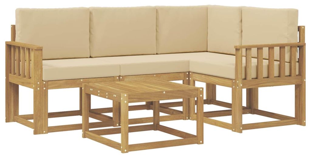 vidaXL Outdoor-Sofagarnitur mit Kissen 5 pcs Weiß und Beige