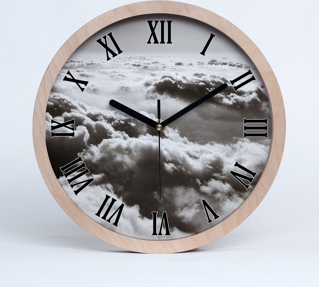 Holzuhr 30fi cm wanduhr - schwarze Spitzen - Luft Wolken Produktbild 