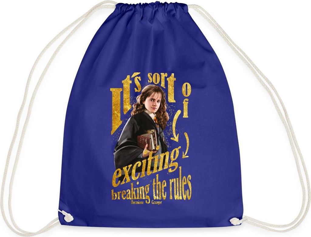 Spreadshirt Harry Potter Hermine Spruch Regeln Brechen Turnbeutel, One size, Königsblau