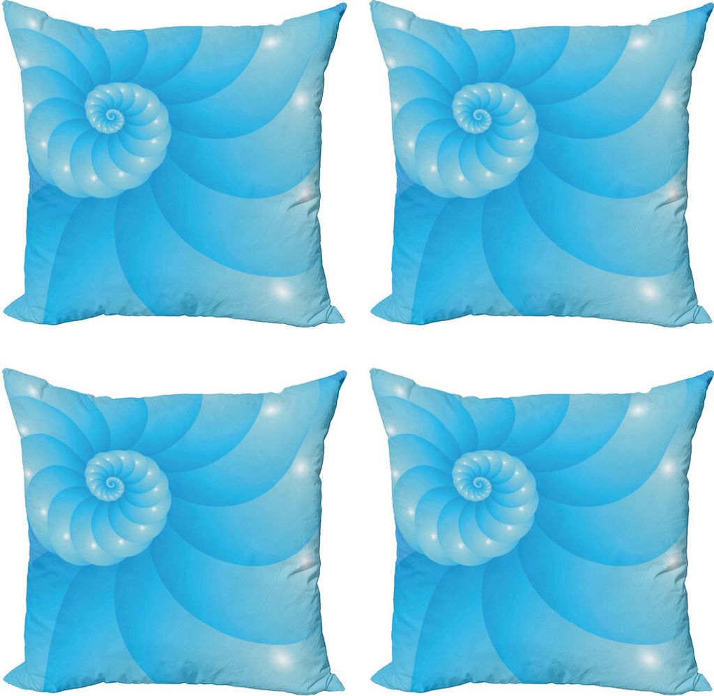 ABAKUHAUS Schnecke Kissenbezug Set (4 Stück), Tiefe von Ozean Wasser Shell, Moderner Doppelseitiger Digitaldruck, 50 cm x 50 cm, Sky Blue und Aqua
