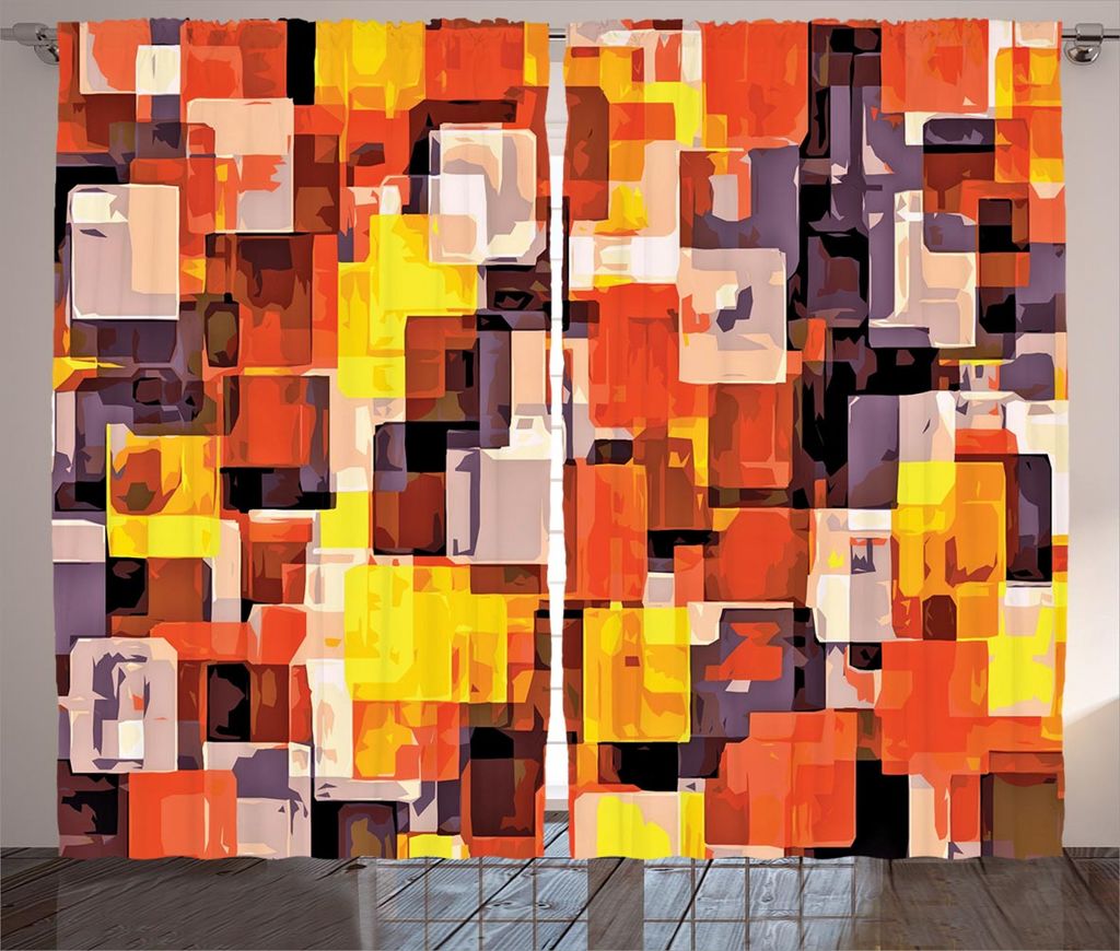 ABAKUHAUS Geometrisch Rustikaler Vorhang, Moderne Malerei, Wohnzimmer Universalband Gardinen mit Schlaufen und Haken, 280 x 225 cm, Orange Gelb und...