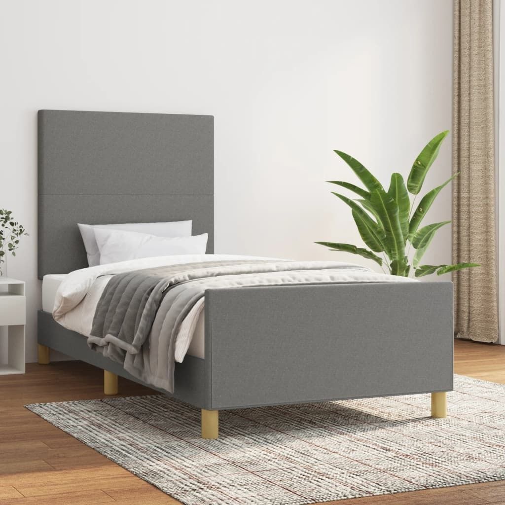The Living Store Bettgestell mit Kopfteil Dunkelgrau 90x190 cm Stoff