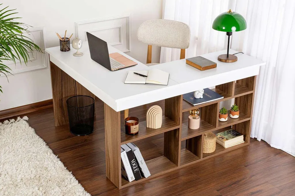 Bureau de Télétravail Vesper Spacieux Coloris Noyer et Blanc Moderne