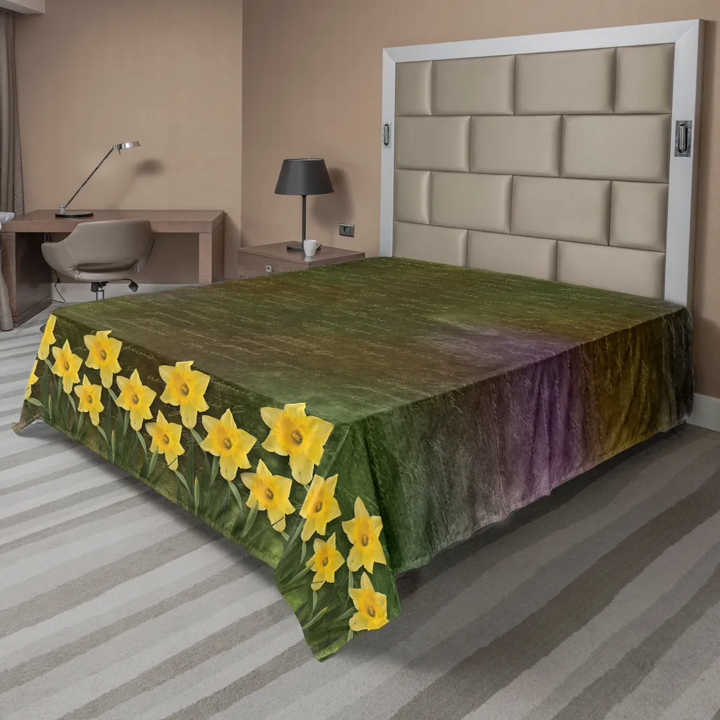 Drap de Lit Anti-Plis et Facile d'Entretien 266x260 cm Fleurs Jaunes