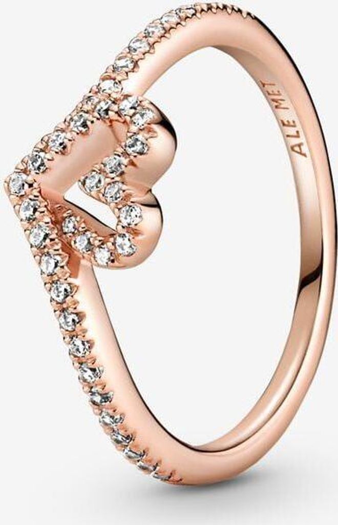 Pandora Funkelnder Wishbone Herz Ring 189302C01 Damenring, Ringgröße:58