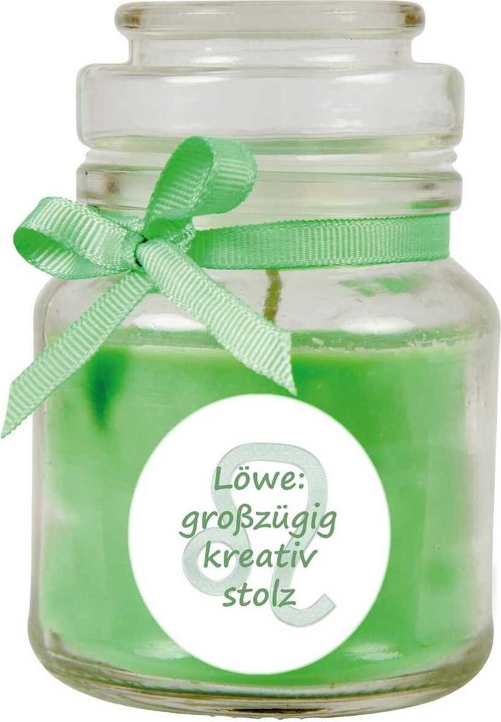 HS Candle "Sternzeichen" Duftkerze Kokos im Bonbonglas ( Löwe ) - viele Motive zur Auswahl, 120g - Brenndauer bis zu 30 Std - Leo