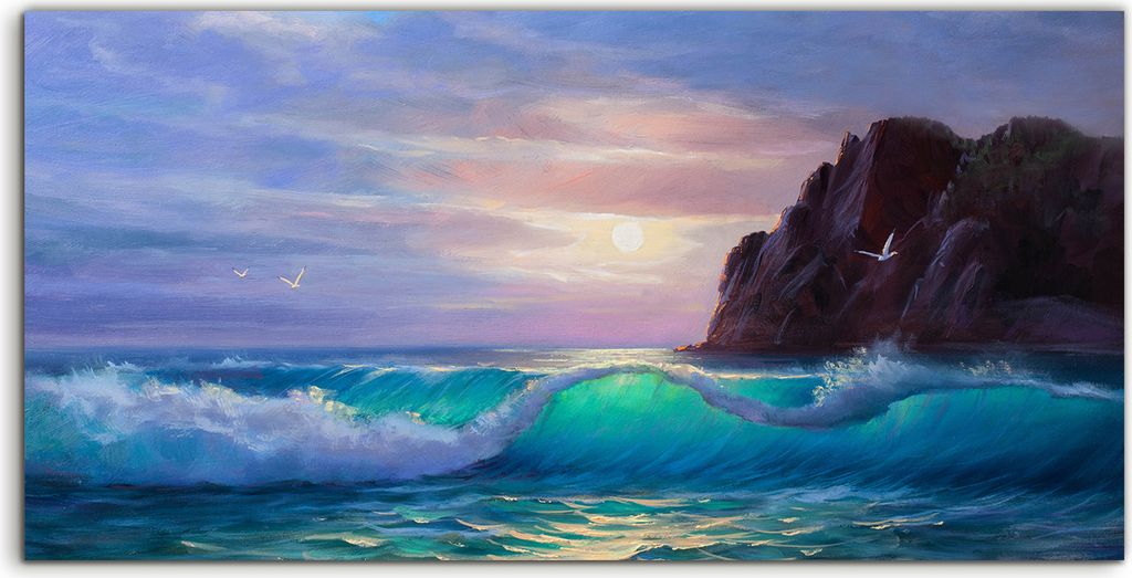 Coloray Spritzschutz aus Glas 140x70 Wandkunst Küchenrückwand Foto Bild Malerei Wellen Meer Berg