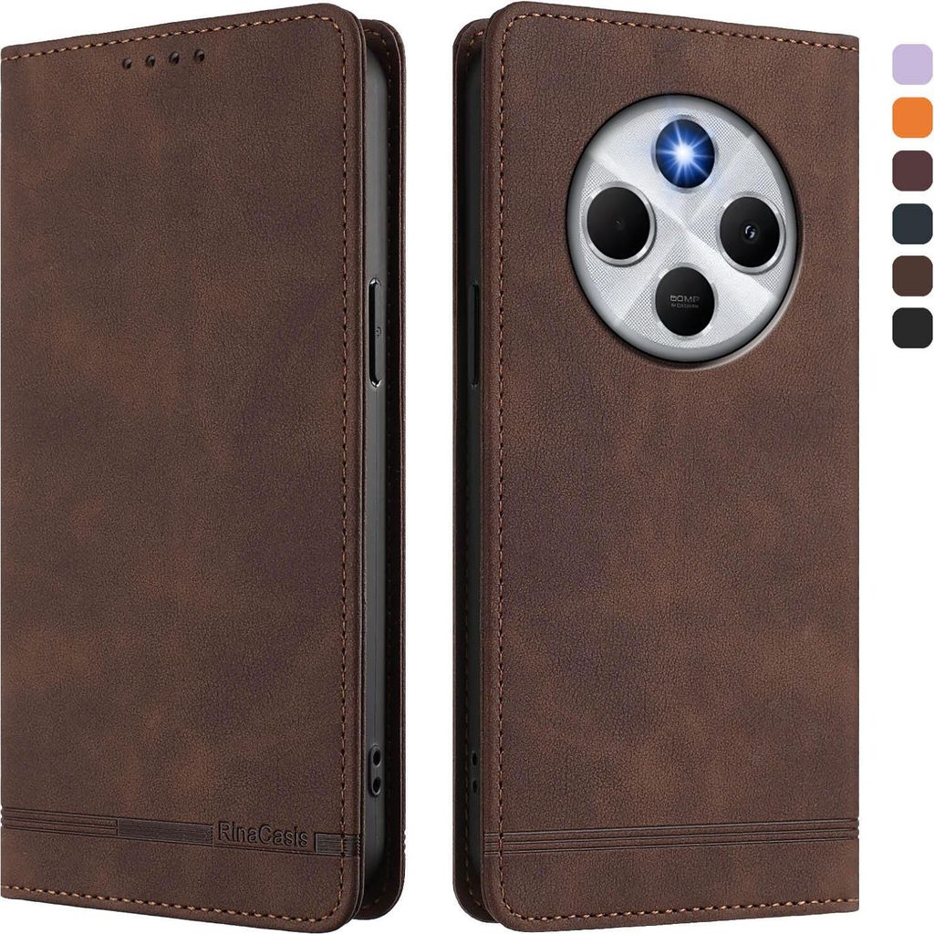 Hülle für Xiaomi Poco M7 5G/C75 4G/Redmi 14C/14R/A4/A3 Pro, Retro Kunstleder Ständer Klapphülle mit Kartenfächer und Magnetische Braun