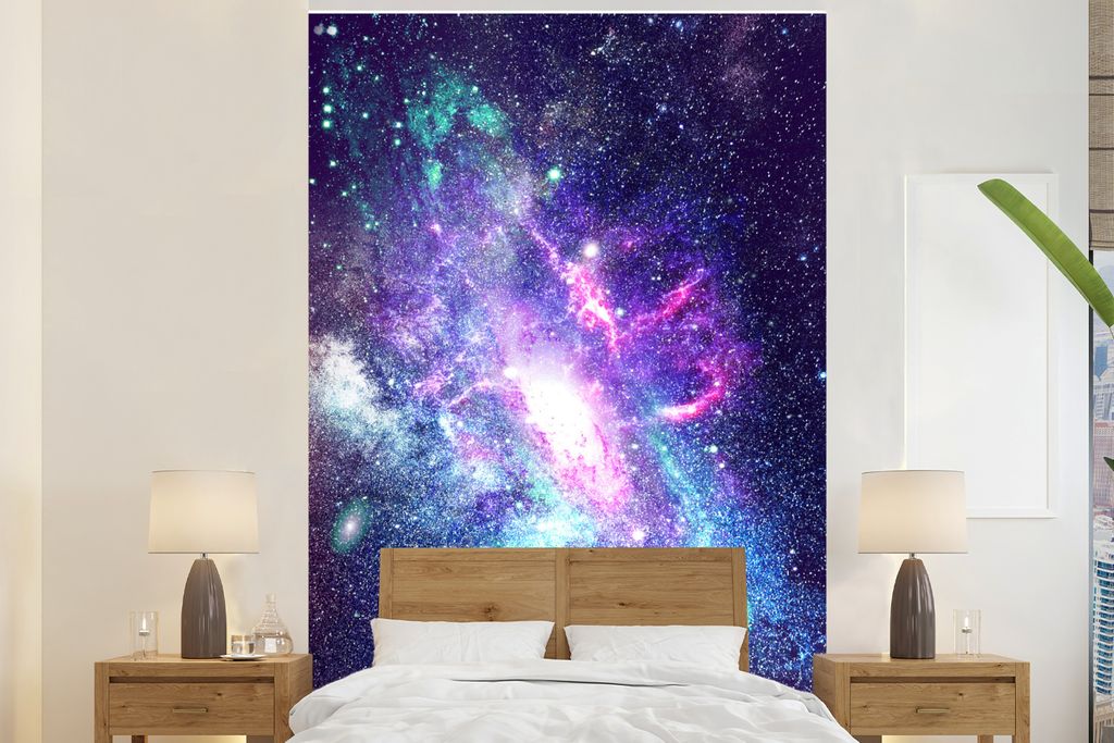 MuchoWow Fototapete für Wohnzimmer oder Schlafzimmer Wandtapete Vinyl Motivtapete Farben - Weltraum - Sterne - 195x300 cm - Das Hintergrundbild