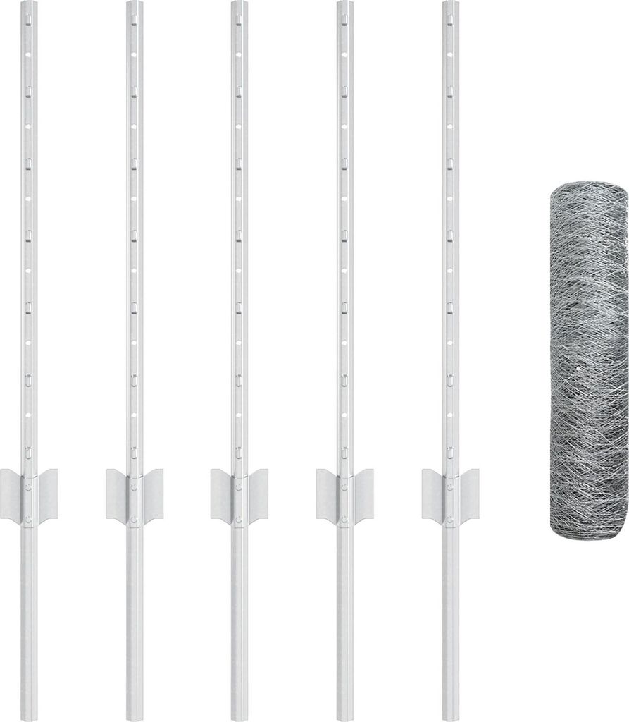 Möbel Zaunpfosten 5 Stück U-Kanal 60 cm Feuerverzinkter Stahl, Hexagonzaun 0,5x10 m Feuerverzinkter Stahl - Zaunzubehör 3336953