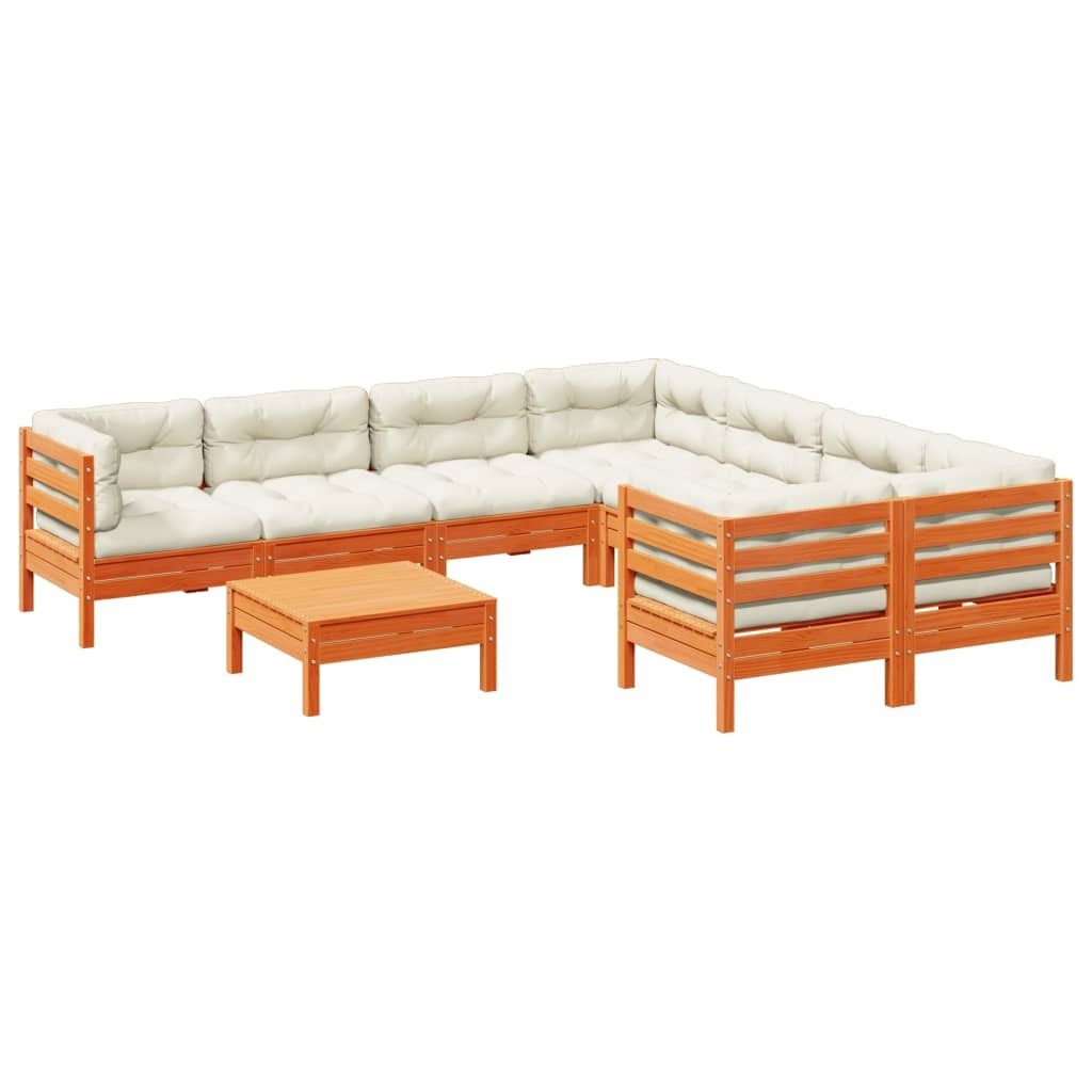 "WINTER SALE" 9-tlg. Garten-Sofagarnitur/Garten-Essgruppe - Lounge-Set - Balkonmöbel Set - mit Kissen Wachsbraun Kiefernholz - Gartenmöbelset NEU...