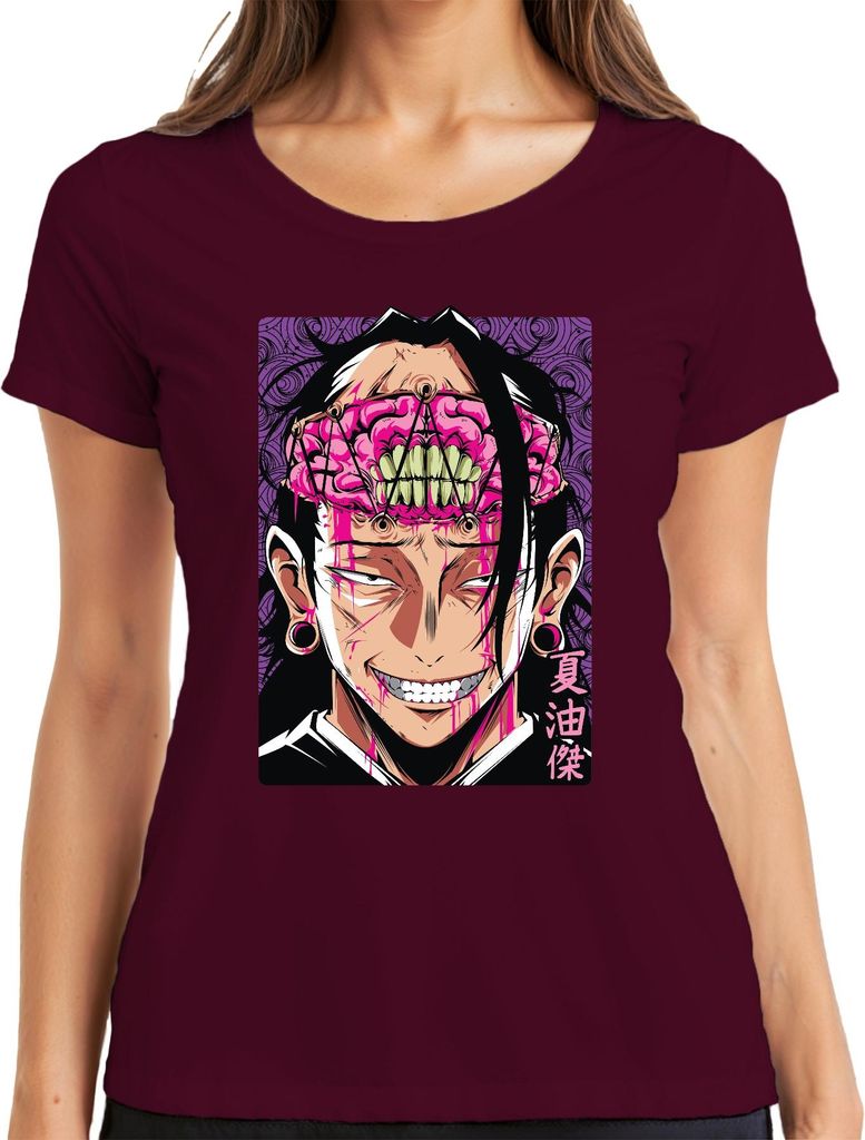 Jujutsu Kaisen Geto Suguru Anime blutiges Gehirn düster Fan Damen T-Shirt, Burgundy, 3XL