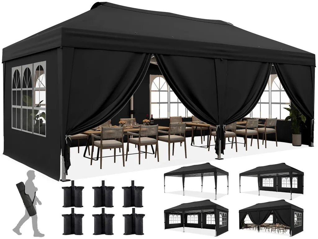 Grande Tente de Réception 3x6m Pliable Noire pour Fêtes et Événements