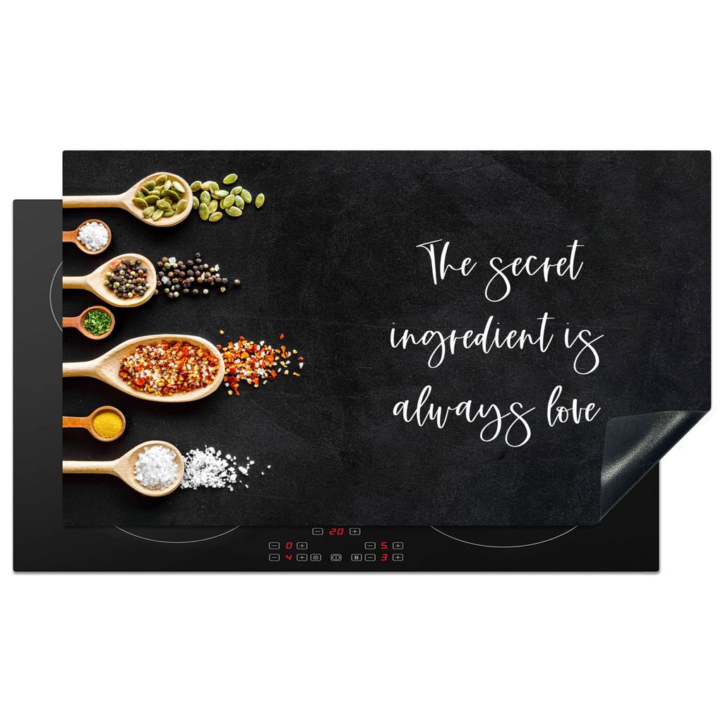 KitchenYeah Herdabdeckplatte Sprichwörter - Liebe - Die geheime Zutat ist immer die Liebe - Zitate , 89x51cm, Küche Deko, Glaskeramikkochfeld H...