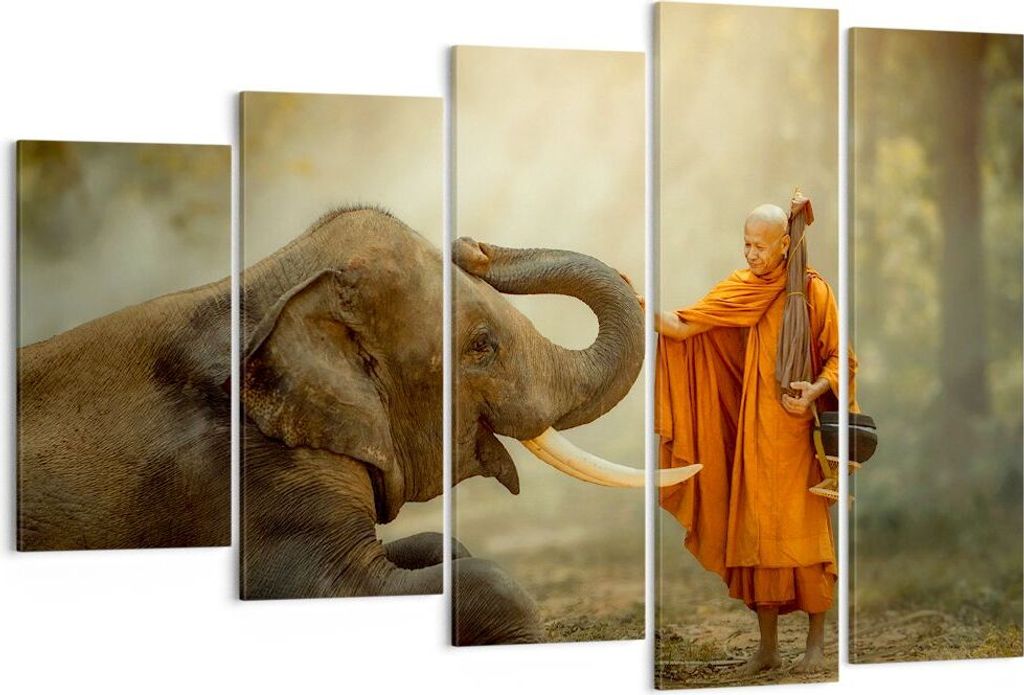 Bild auf Leinwand - Leinwandbild - Elefant Mönch Stoßzahn - 150x100cm - Wand Bild - Wanddeko - Leinwanddruck - Bilder - Kunstdruck - Wanddekorati...