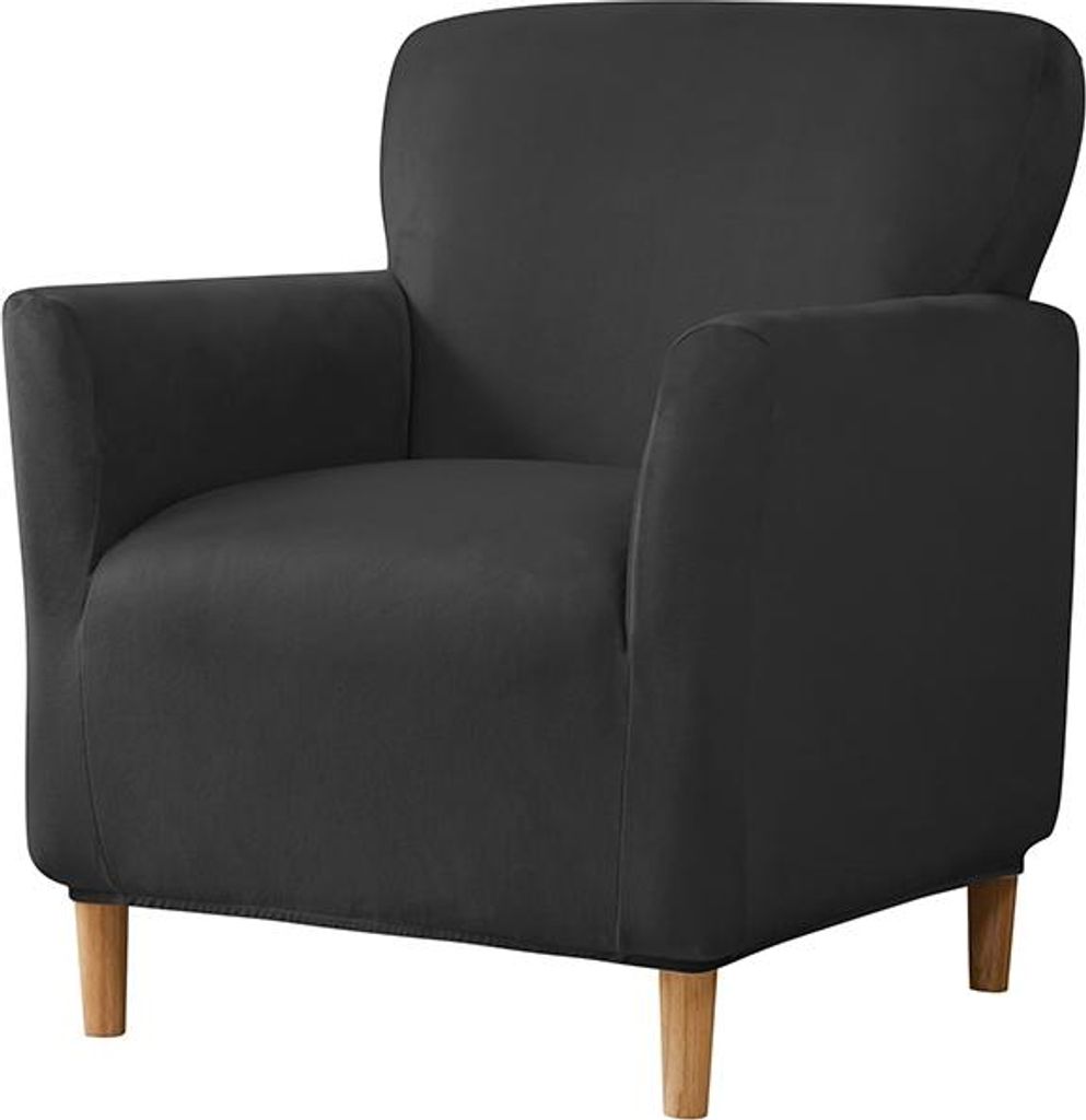 Elastischer Velours-Sesselbezug für kleinen S-Sessel in Schwarz – dehnbarer Schonbezug