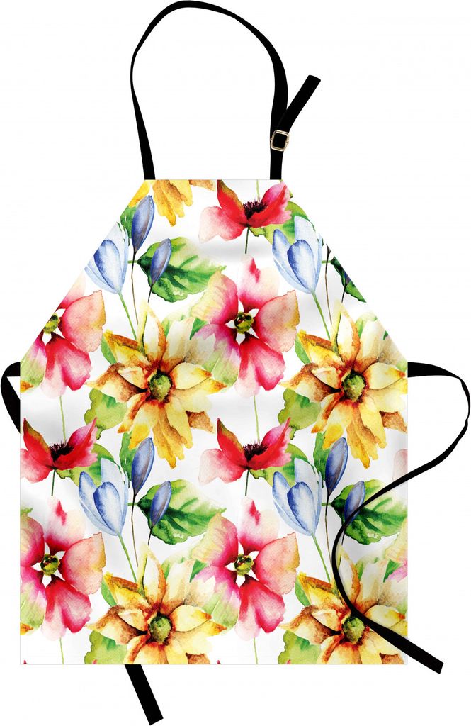 ABAKUHAUS Aquarell Blume Kochschürze, Frühlings-Blumen-Muster-Druck mit Aquarell-Effekt-Land-Art-Grafik, Farbfest Höhenverstellbar Waschbar Klar...