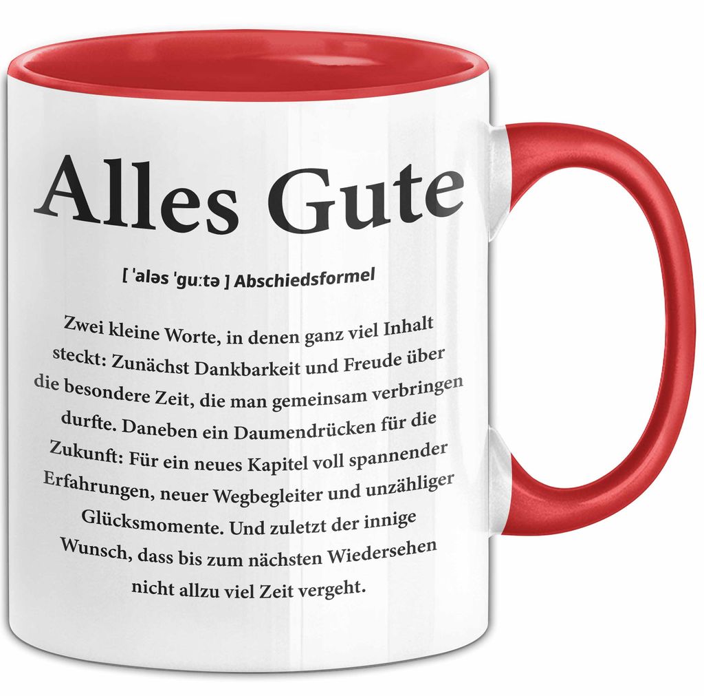 Büroarbeit Kollege Abschied Tasse Geschenk Lustige Geschenkidee Spruch Alles Gute (Rot)