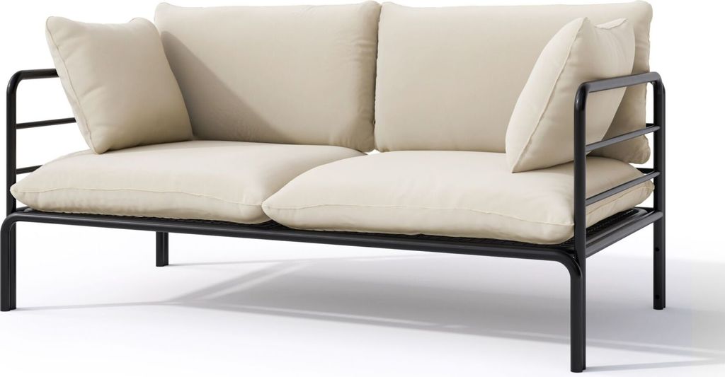 Selsey Worcully - Garten-Sofa 2-Sitzer, wasserabweisend, beige/schwarzes Gestell