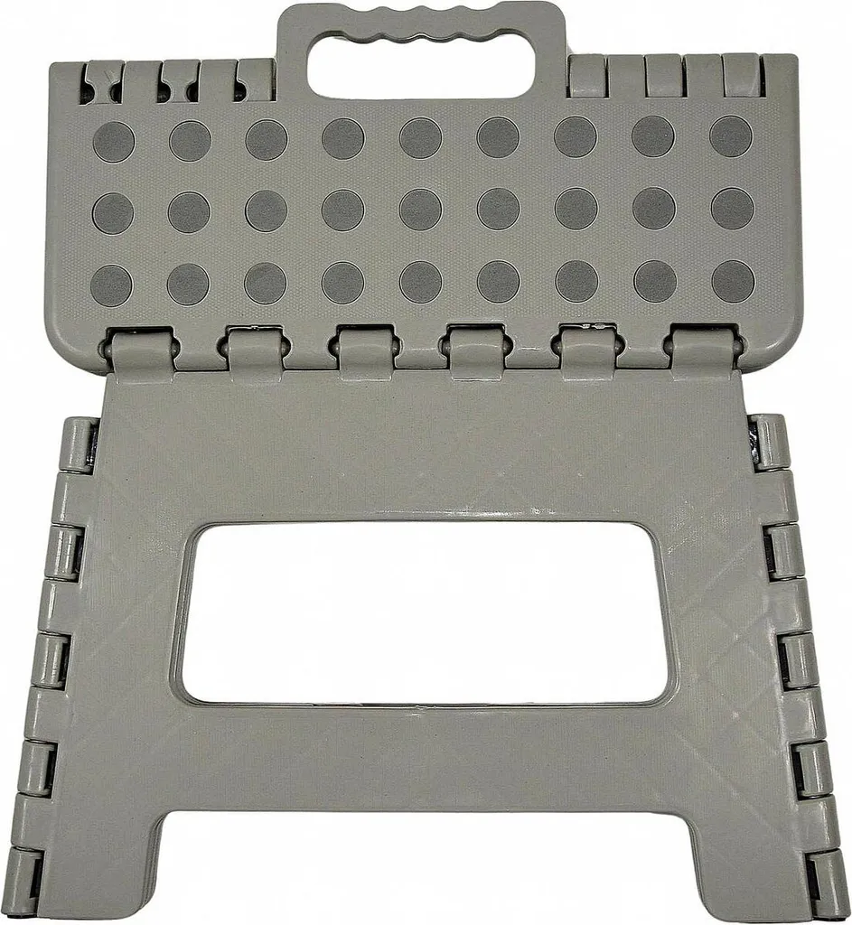 Tabouret pliant gris avec surface antidérapante et poignée de transport - 2