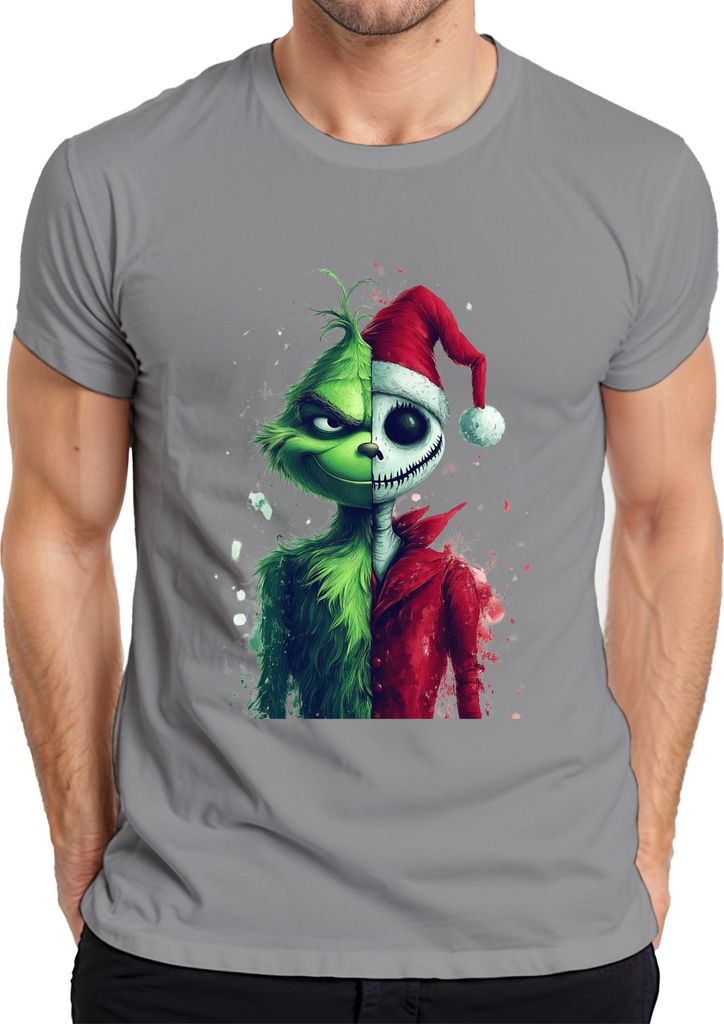 Grinch Jack Skellington Mashup Weihnachten Horror Geschenk Herren T-Shirt, Grau, S