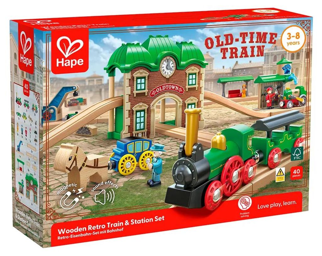 Set di trenino in legno retrò Hape, con stazione, Immagine del prodotto 