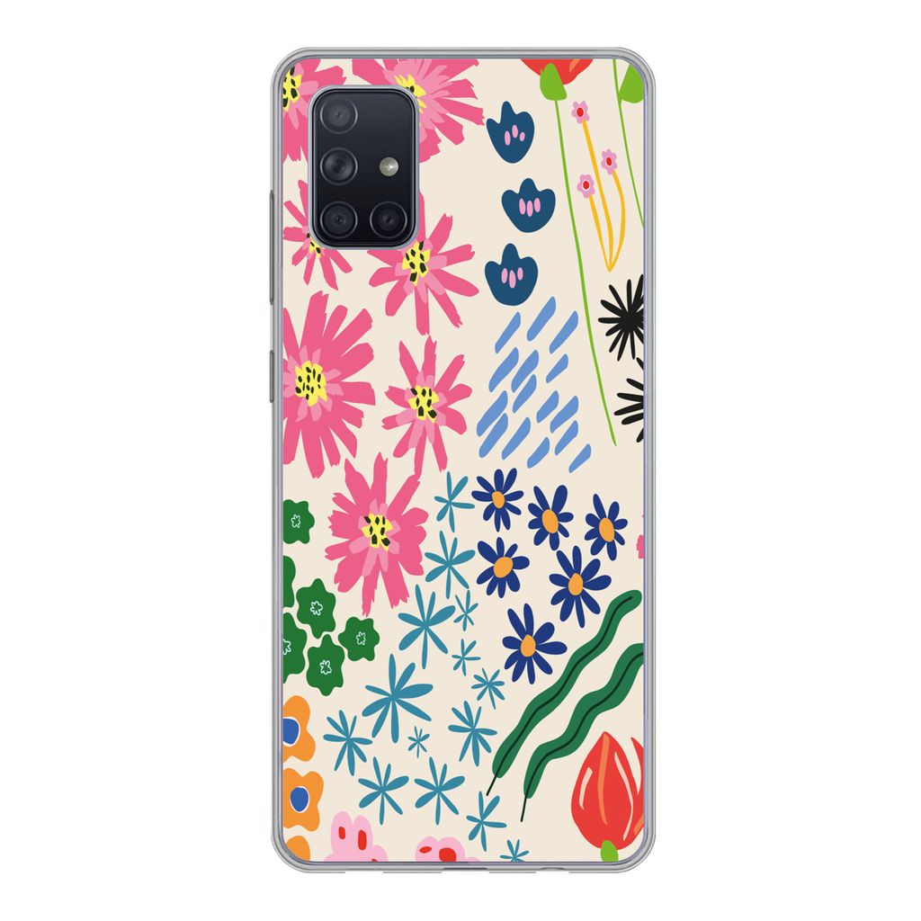 MuchoWow Handyhülle Schutzhülle Hülle für Samsung Galaxy A71 Blume - Blätter - Feldblumen Silikon Softcase Handy Hülle - Kartenbesitzer