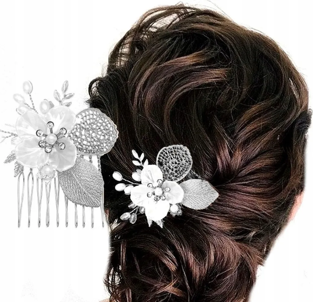 Pettinatura da sposa - Accessorio per capelli elegante - Decorazione floreale romantica - Styling da sposa - Gioielli per capelli in argento - Decorazione elegante e festosa con perle