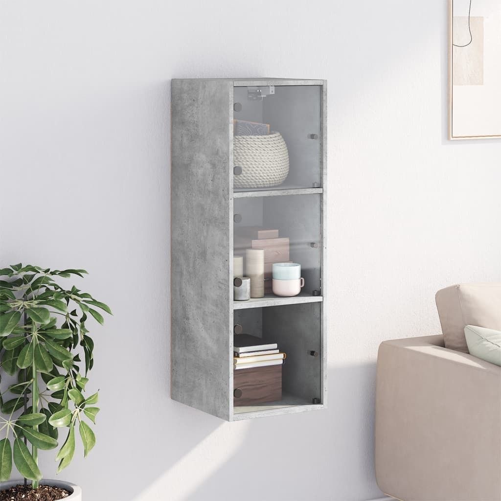 "Winterschlussverkauf "Vitrinenschrank Moderner Look - Wandschrank für Toilettenartikel, Bücher - mit Glastüren Betongrau 35x37x100 cm NeuMöbel...