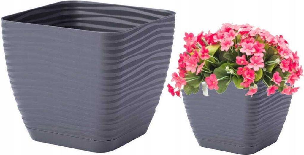 Anthrazitfarbener Kunststoff-Blumentopf mit Sockel Produktbild 