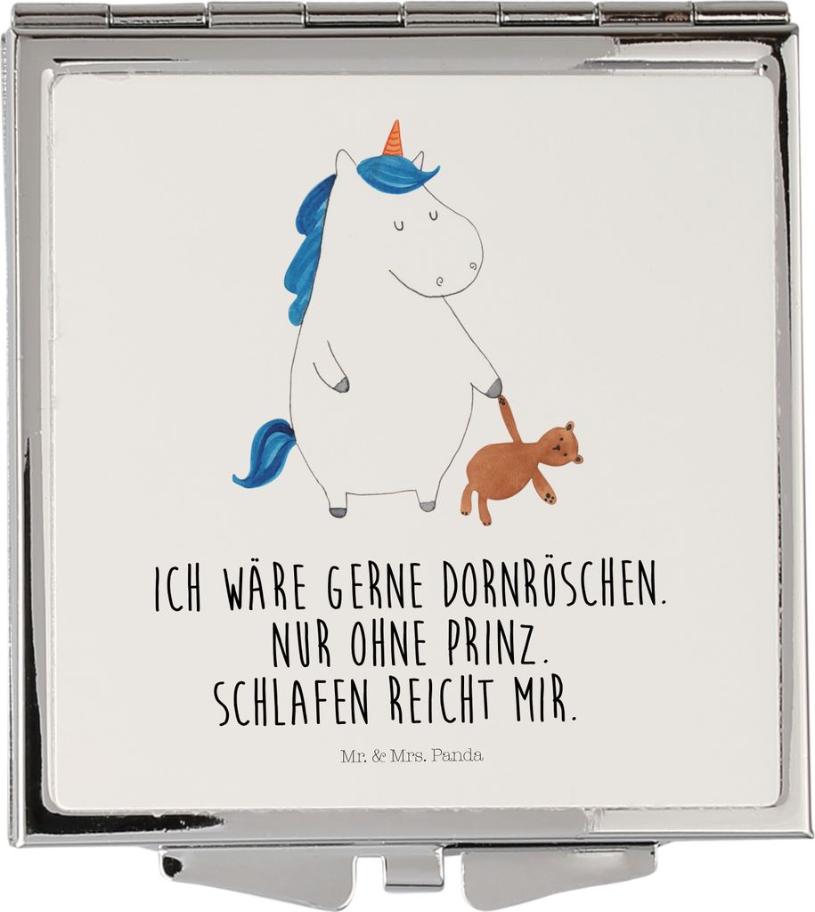 Mr. & Mrs. Panda Schminkspiegel Einhorn Teddy - Weiß - Geschenk, Unicorn, Einhörner, Gute Nacht, Mini Spiegel, schlafen, Taschenspiegel klappbar,...