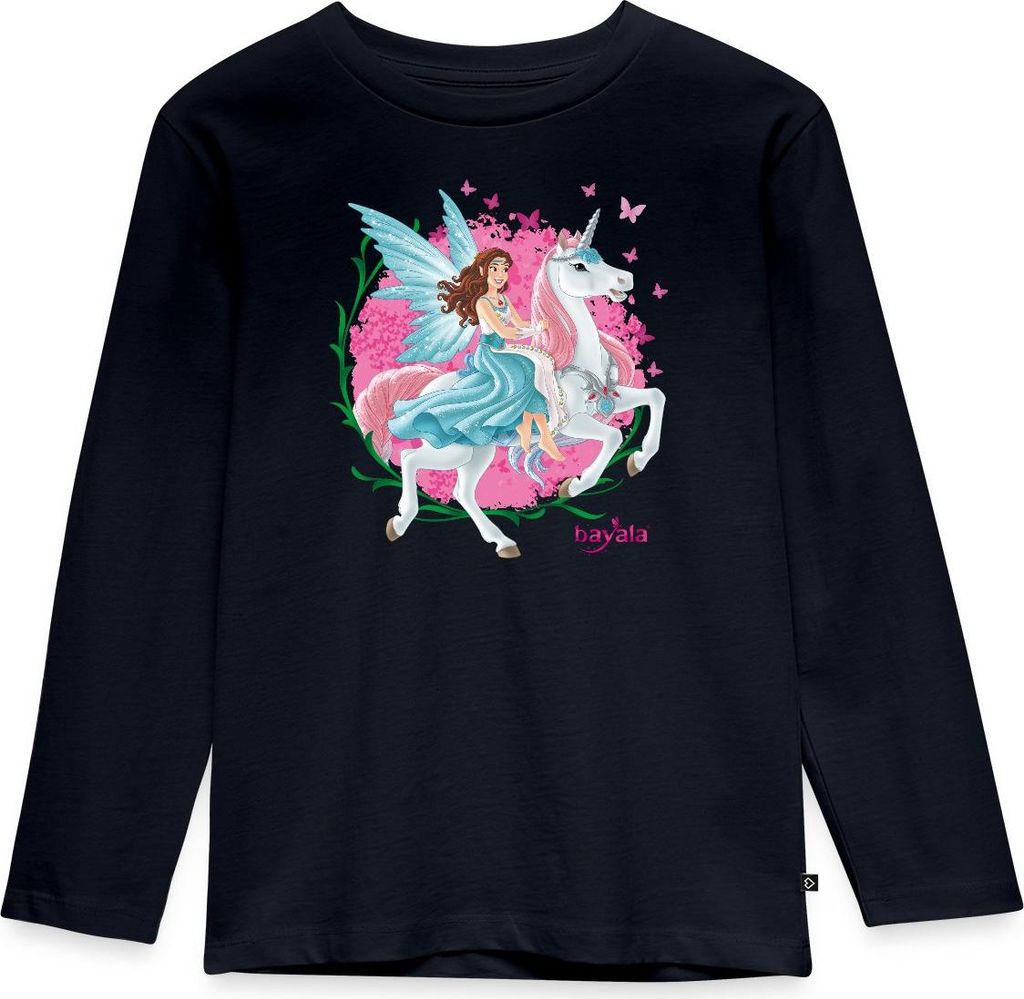 Spreadshirt Schleich Bayala Elfe Eyela mit Einhorn Kinder Premium Langarmshirt, 134/140 (8 Jahre), Navy