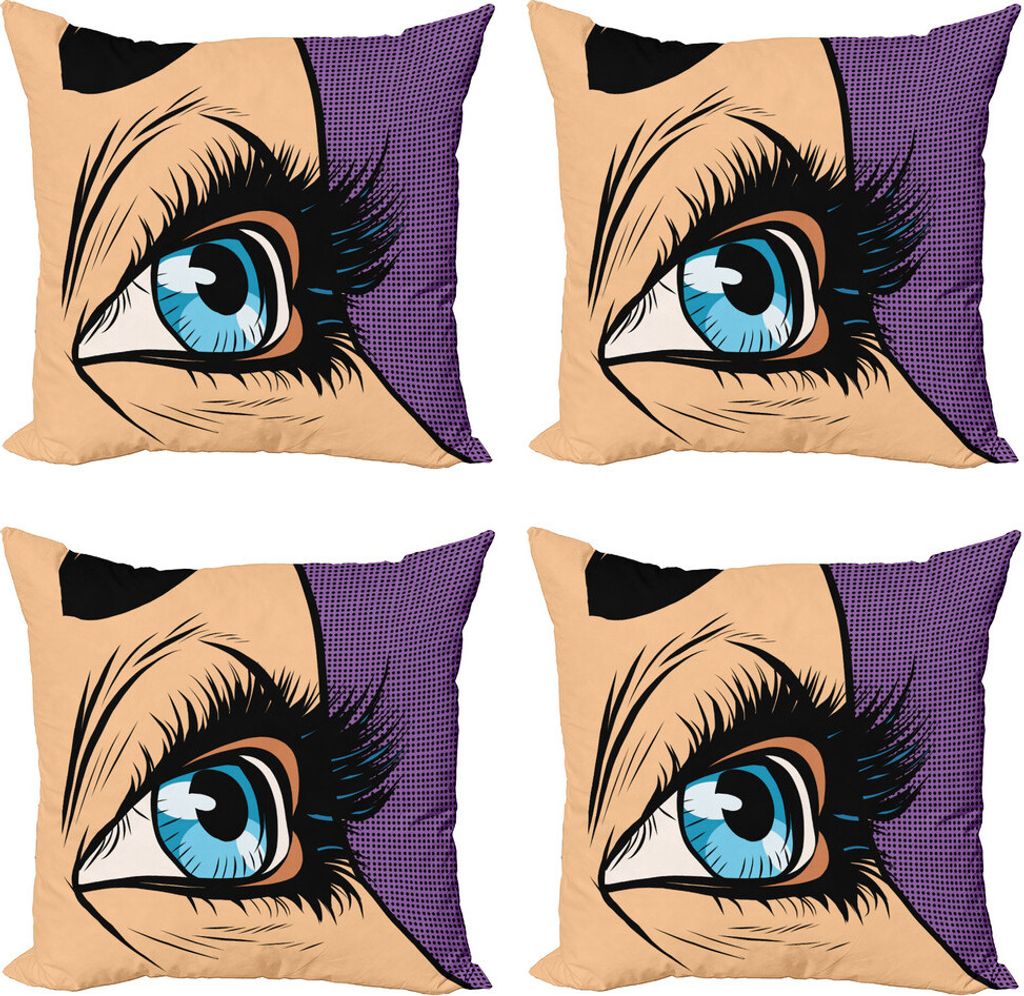 ABAKUHAUS Augapfel Kissenbezug Set (4 Stück), Pop-Art Retro-Art-Karikatur, Moderner Doppelseitiger Digitaldruck, 60 cm x 60 cm, Lavendel Beige und...