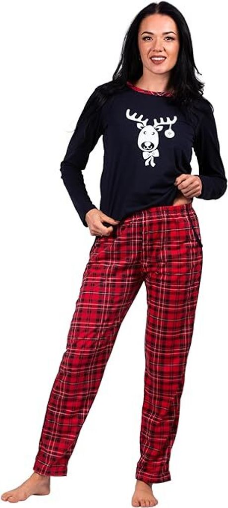 Schlafanzug Damen Lang Pyjama 100% Baumwolle Zweiteiliges Produktbild 