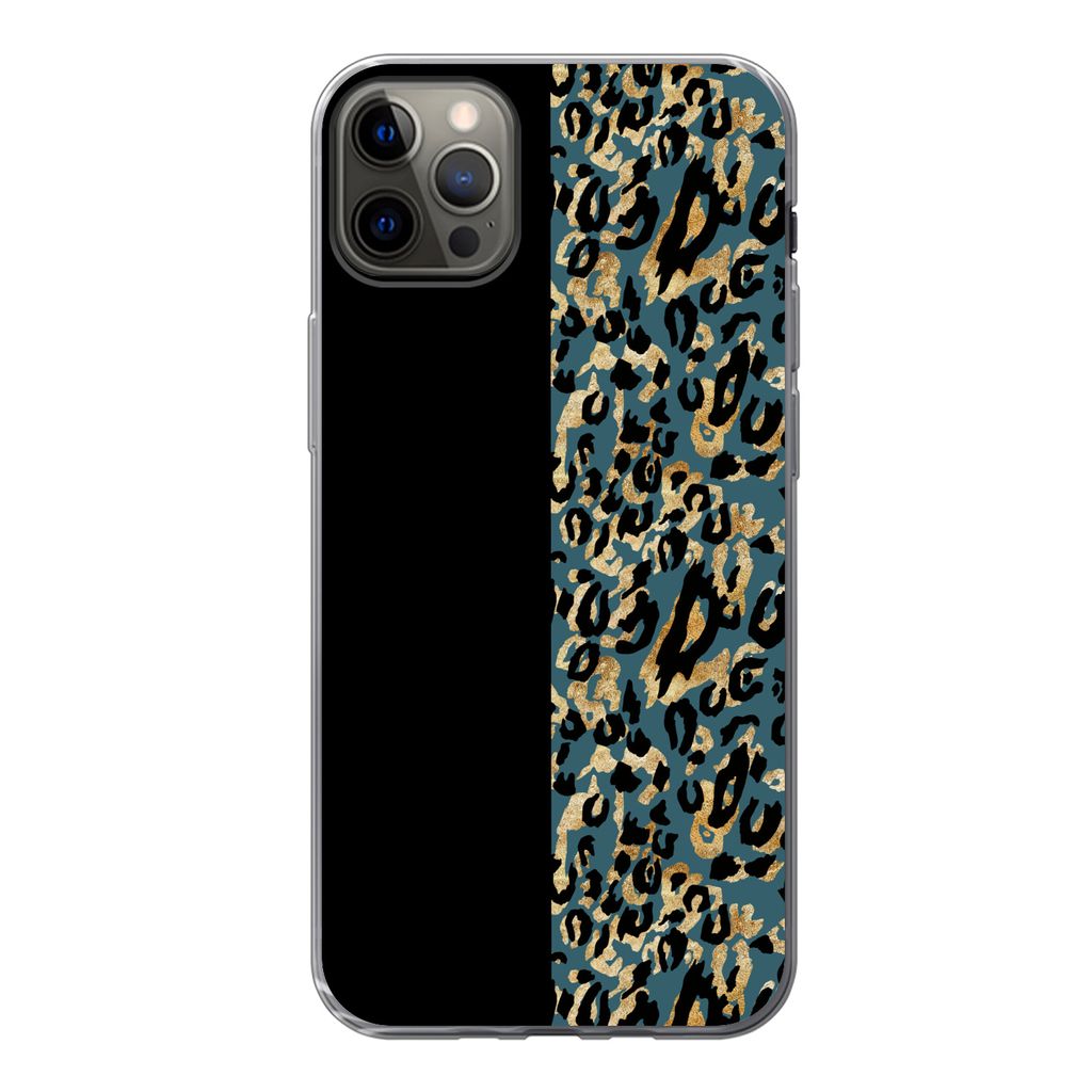 MuchoWow Handyhülle Schutzhülle Hülle für iPhone 13 Pro Max Pantherdruck - Gold - Pelz Silikon Softcase Handy Hülle - Mobiltelefon