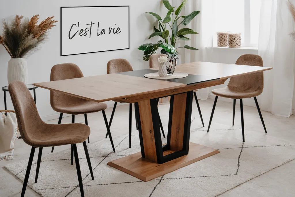 Table rectangulaire extensible 160 à 200 cm chêne artisan SORIA