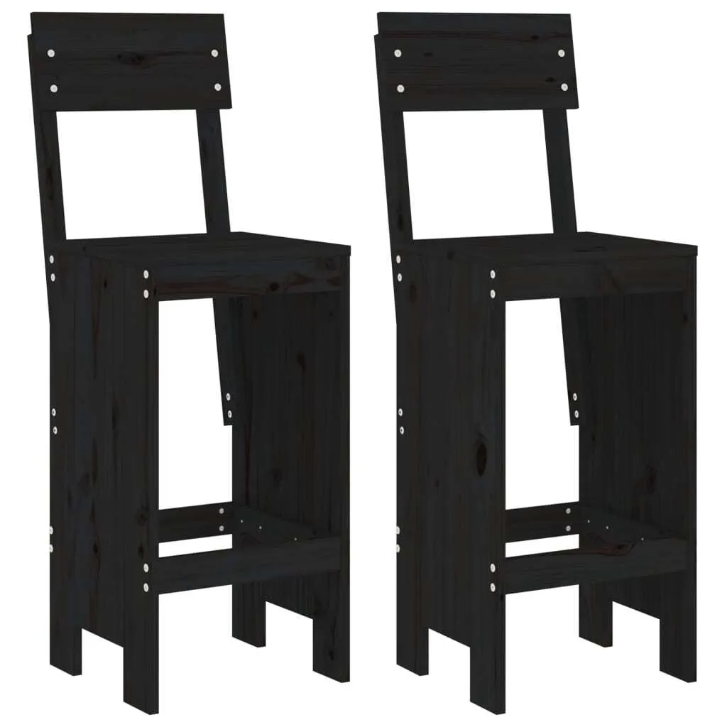 Set 2 Sgabelli da Bar Neri in Pino Massiccio 40x48,5x115,5 cm