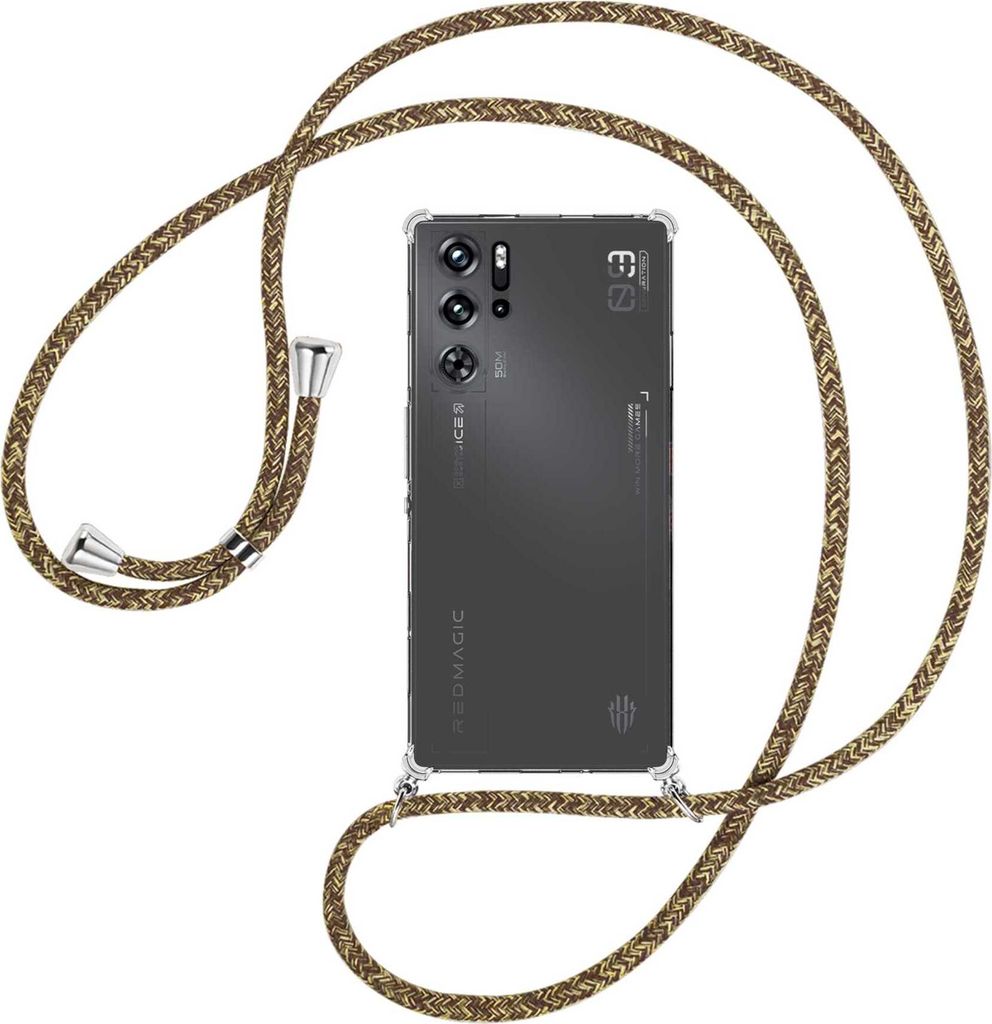 Handykette Backcover-Schutzhülle mit Band (Metall silberfarben) für ZTE nubia Red Magic 9 Pro / Pro Plus - braun+beige