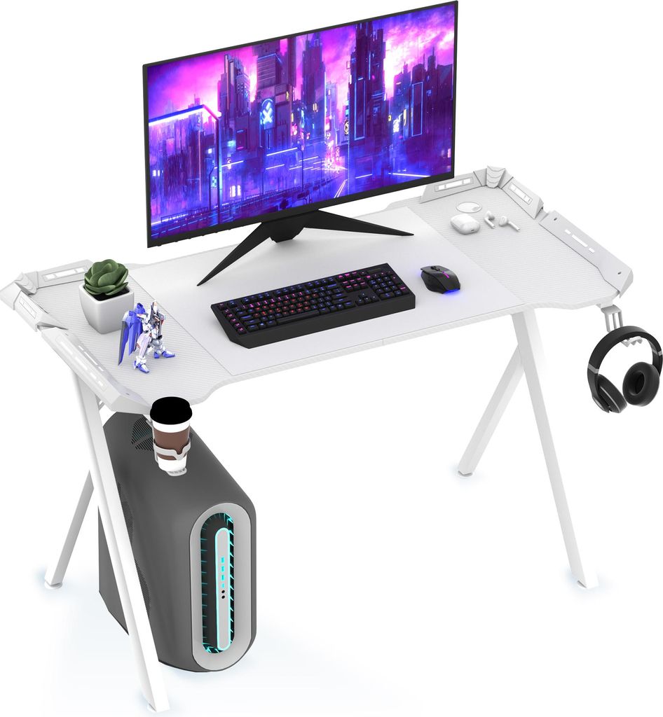 YUENFONG Gaming Schreibtisch Stehpult in Gaming Tisch Groß Computertisch Y-Frame PC Schreibtisch für zu Hause/Büro, 120x60x75cm (Weiß)