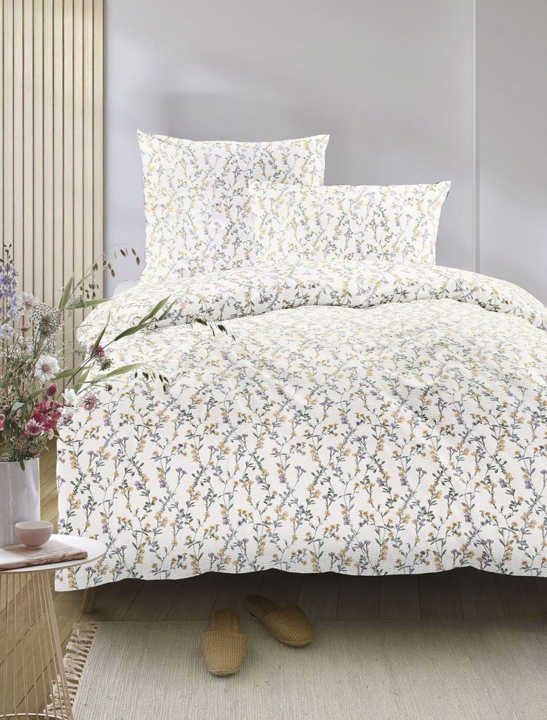Irisette Easy Soft-Seersucker Bettwäsche 155x220 Streublümchen weiß gelb 8665-40