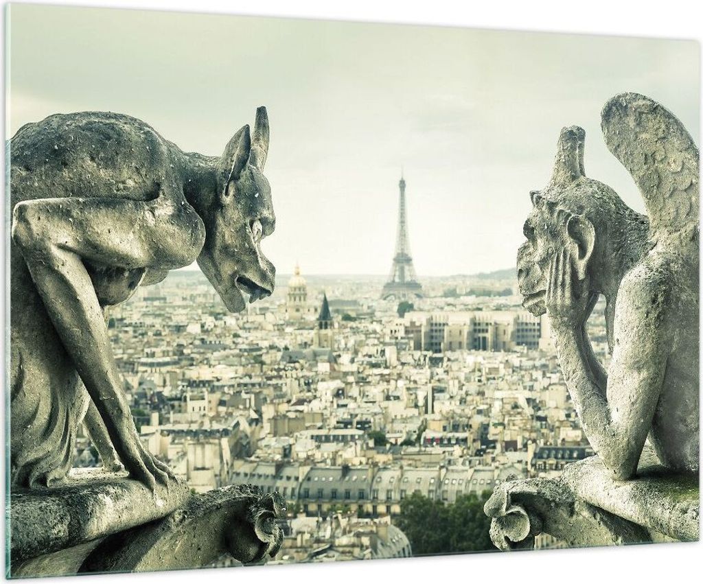 Bilder auf glas - Einteilig - Wasserspeier Paris Notre-Dame - 100x70cm - Glasbilder - Wandbilder - Bilder - Wanddekoration aus Glas - Glas Bilder -...
