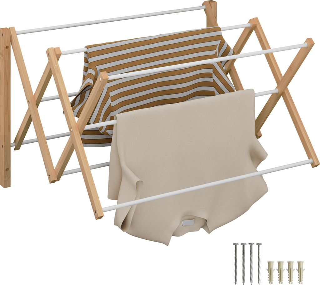 relaxdays Wäscheständer Wandmontage ausziehbar