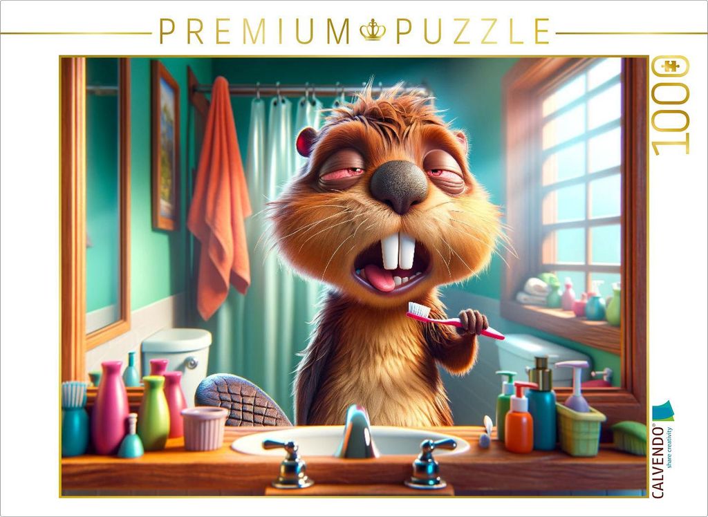 CALVENDO Puzzle Zähneputzen im Halbschlaf: Ein Morgenritual in Trance | 1000 Teile Lege-Größe 64x48cm Foto-Puzzle für glückliche Stunden