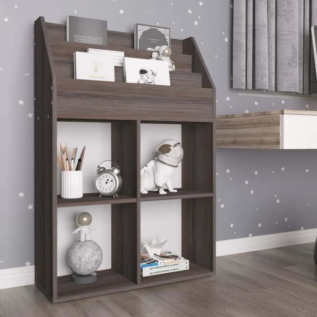 Meuble de rangement livres enfant gris chêne 71 cm avec étagères ouvertes