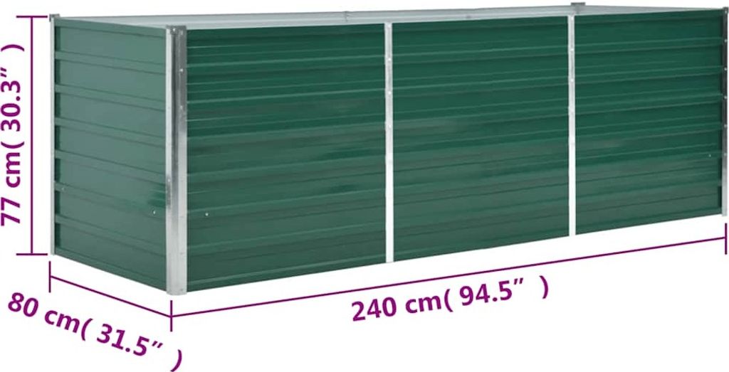 vidaXL Garten-Hochbeet Verzinkter Stahl 240x80x77 cm Grün Produktbild 2