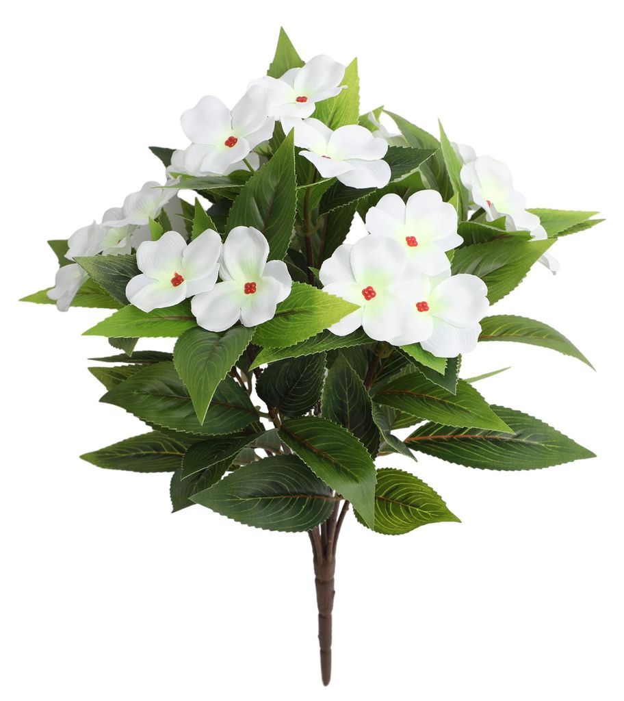 8 Bündel künstliche Impatiens-Blumen für den Außenbereich, UV-beständige künstliche Impatiens-Sträucher, künstliche Seidensträucher mit St...