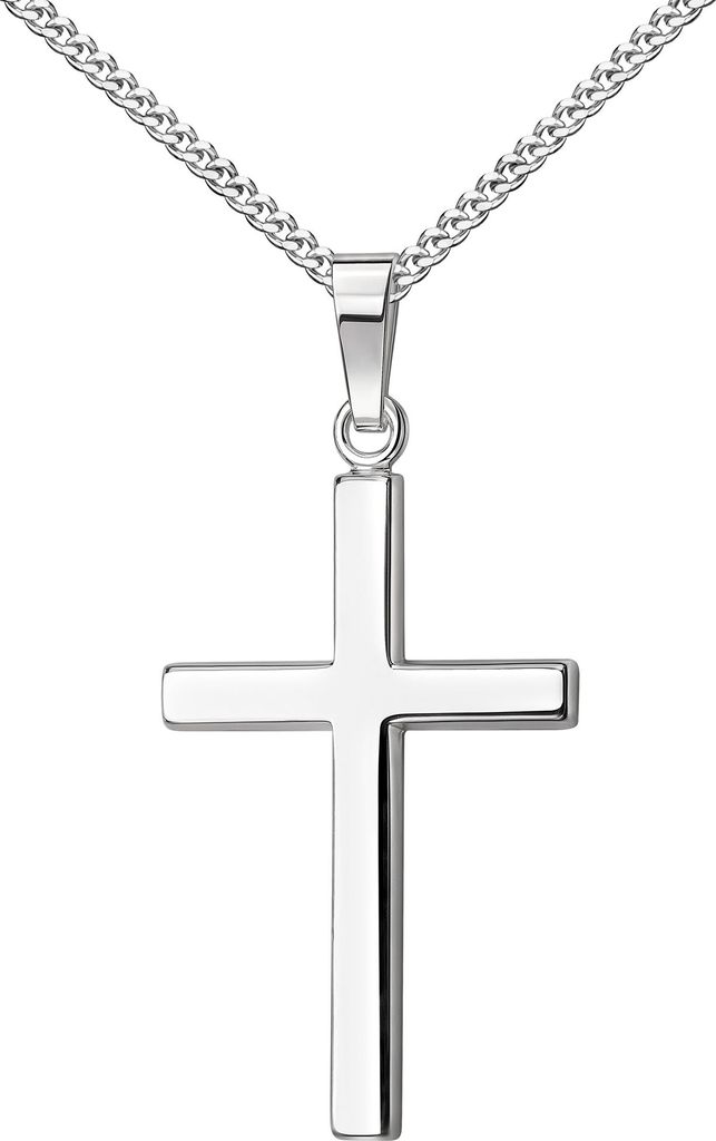 Großer Weißgold Kreuzanhänger 585 / 14K Echtgold Anhänger. Mit Kette 50 cm