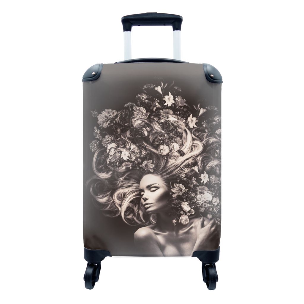 MuchoWow Koffer Handgepäck Trolley Rollkoffer Kleine Reisekoffer mit 4 Rollen - Blumen - Frau - Natur - Cabin Size < 55x40x23 cm & 55x40x20 cm -...