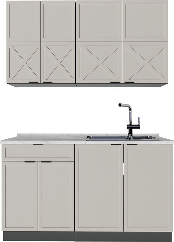 Singleküche Vicco Fame-Line GrauBeige/Anthrazit 140 cm , AP Marmor, Model 50448